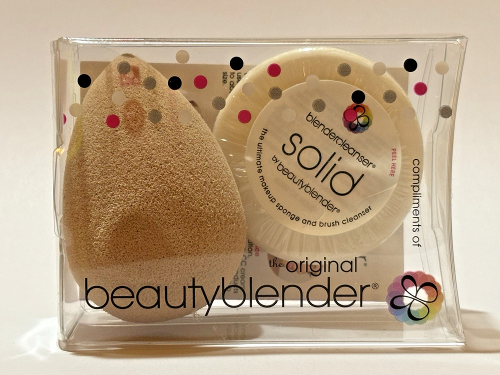 beautyblender Blender Sponge Beige Egg Shape Reusable with Solid Cleanser Kit